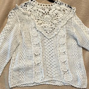 Anthropologie white mockneck crochet top.